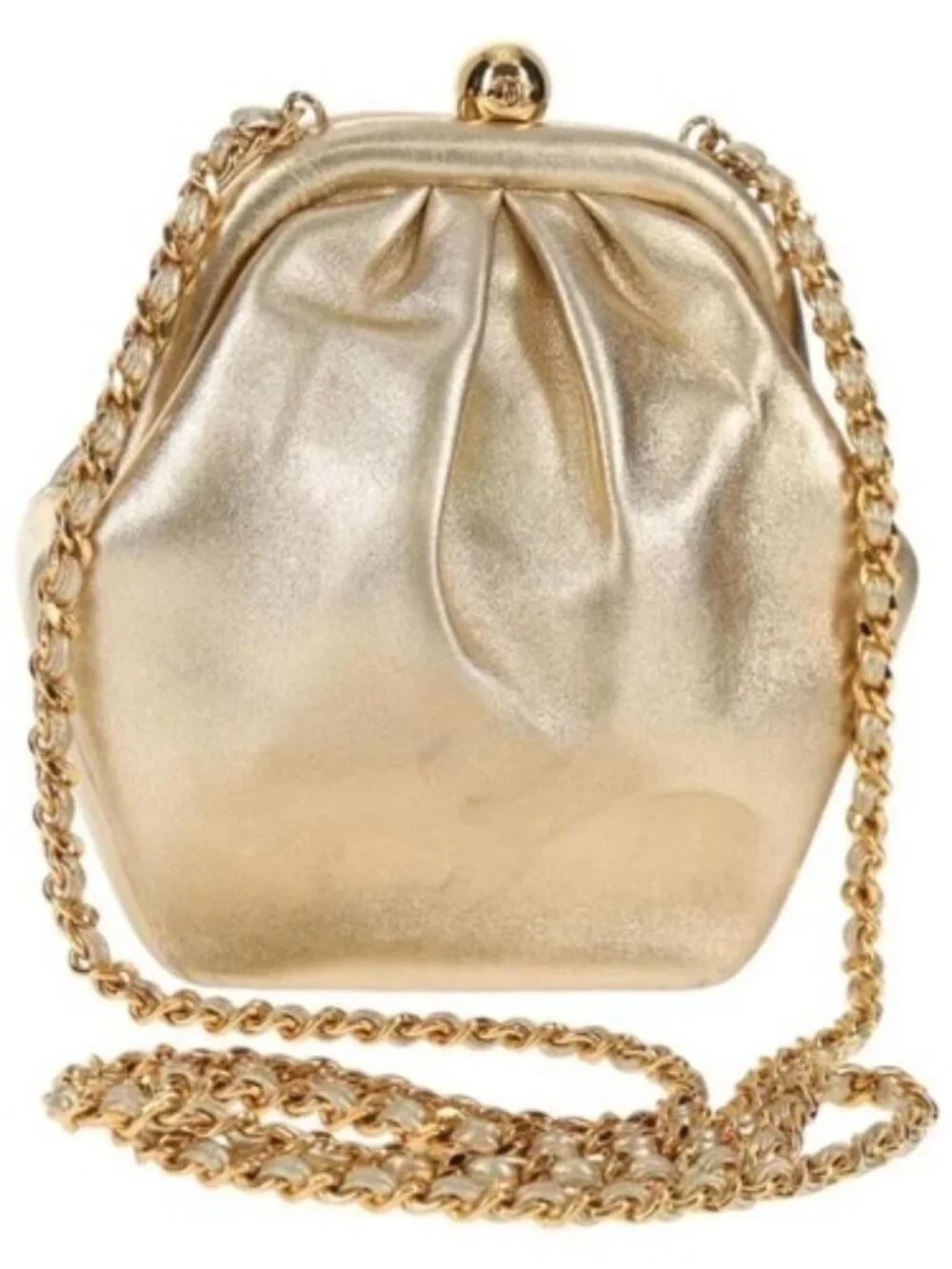 CHANEL Chain Shoulder Bag Leather Gold CC Auth 139977SAV